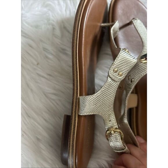 MICHAEL MICHAEL KORS Leather Gold Women's MK Plate Flat gladiator  Sandals Size - Picture 7 of 8